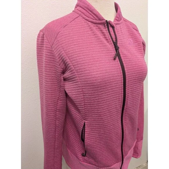 Salomon Pink Track Lightweight Wool Blend Jacket sz M Outdoor Full Zip Mock Neck - Picture 2 of 12